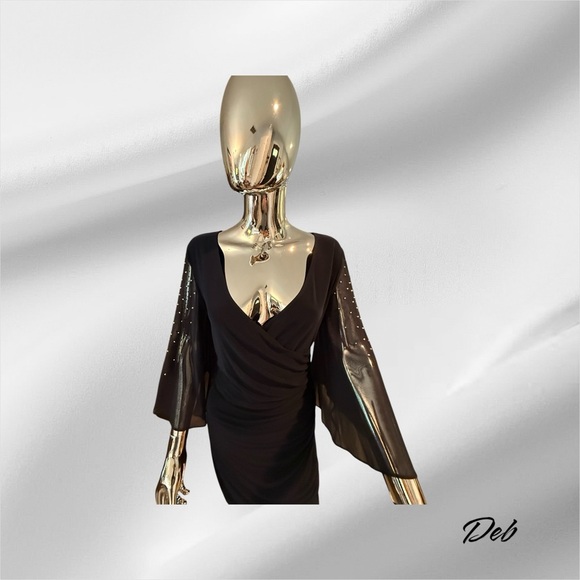 Joseph Ribkoff Navy Bodycon Dress with Plunge Neckline - Picture 2 of 9